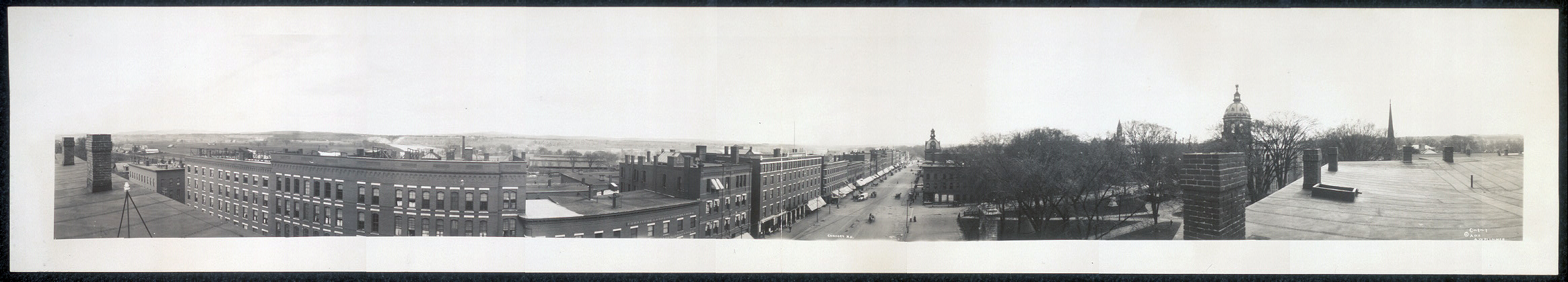 Black and white panoramic view of the city of Concord, New Hampshire.