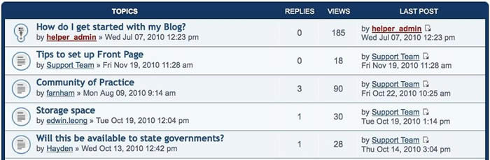 Screen shot of an example of a discussion forum.