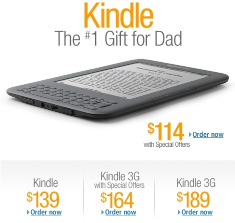 Kindle: The #1 Gift for Dad, $114 with Special Offers
