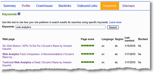 bing webmaster tools report