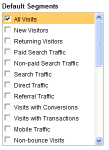 google analytics default segments