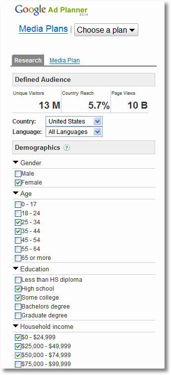 google ad planner media plan