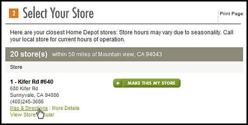 home depot store map directions