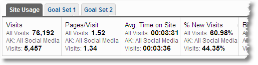 visits pages per visit avg time on site percent new visits bounce rates