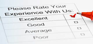 Image of comment card rating customer service as excellent.