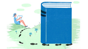 Illustration: Ants carry a book.