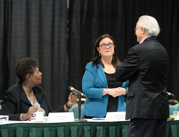 Commissioner Jennifer Rodriguez engages in discussion with panel members during the October 23 CECANF meeting in Vermont.