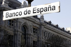 Bank of Spain seen in Madrid as Moody's downgrades Spain's sovereign-debt rating by one notch.