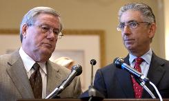 Bill Thomas, left, and Phil Angelides head up the commission, which holds its first hearing Wednesday in Washington.