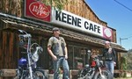 Good old boys and Cesar Chavez farm worker advocates line lunch counter at Keene, Calif., café