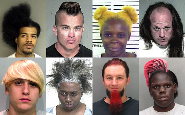 Criminal hairstyles: mugshots or police booking photos of people with bad hair