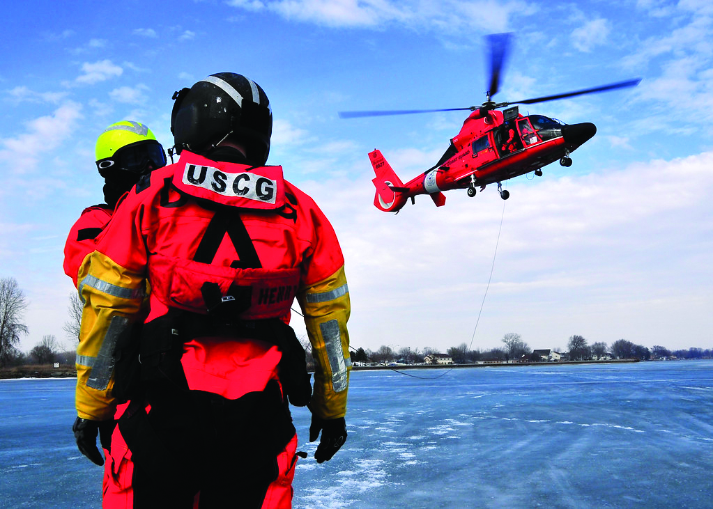 Source: U.S. Coast Guard, Crew members from Coast Guard Air Station Detroit
perform helicopter-rescue training.