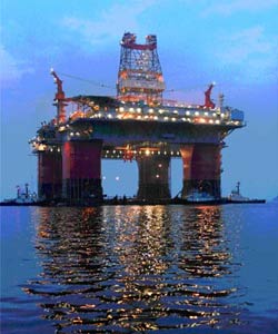 Photo of an offshore platform at dusk.