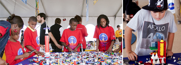 students play with LEGOs at NASA event