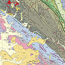 EGeologic map draped over a Digital Elevation Model (DEM) image in an oblique view of Morrison, Colorado.