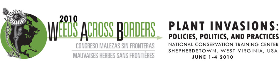 weeds across borders header and globe logo with plant