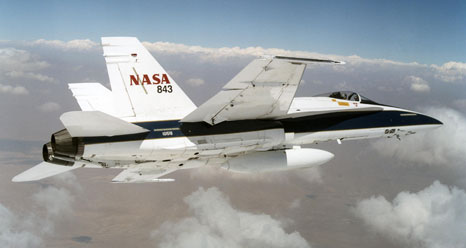 NASA Dryden F/A-18 mission support aircraft were used to create low-intensity sonic booms during the WSPR sonic boom perception and response research project.