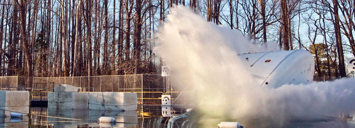 Orion mockup akes its final splash into NASA Langley Research Center’s Hydro Impact Basin on Jan. 6.