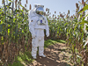NASA staff member in mock astronaut suit
