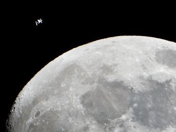 Space Station Flying by the Moon