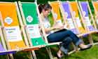 Woman reading at Hay festival