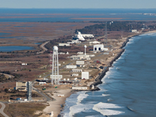 Aerial view of Wallops Island launch range from the South