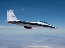 NASA Dryden’s F-15B research testbed aircraft flew the CCIE experimental jet engine inlet to speeds up to Mach 1.74, or about 1.7 times the speed of sound.