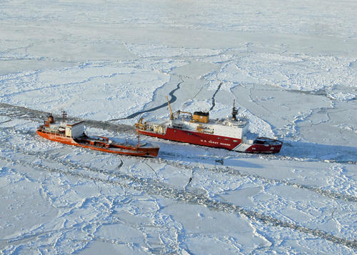 CGC Healy breaks ice for Russian tanker
