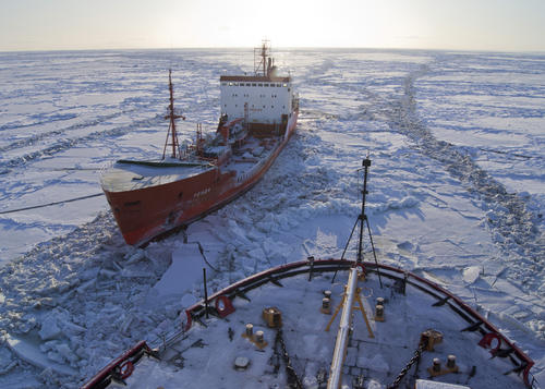 CGC Healy breaks ice for Russian tanker