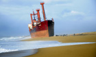 TK Bremen cargo ship aground, spilling oil off the coast of Brittany, France