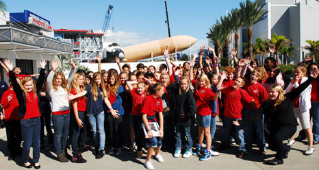 A large group of students at the Kennedy Space Center Visitor Complex