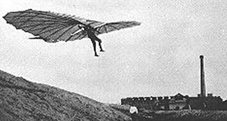 One of Otto Lilienthal's gliders in flight