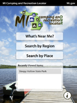 MI camping and Recreation Locator home screen