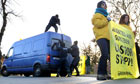 Anti-nuclear protesters attempt to stop a convoy carrying radioactive waste material in Germany 