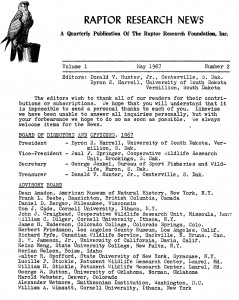 Raptor Research News, Volume 1, 1967