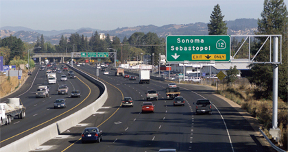 A U.S. Highway 101 project widened the route from four to six lanes to extend the carpool lane for two and a half miles and upgrade a congested interchange in Santa Rosa — six months ahead of schedule.