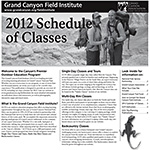 cover of grand canyon field institute 2010 schedule of classes - shows 2 people hiking and a lizard at the bottom.