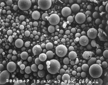 Fly ash consists of silt-sized particles which are generally spherical, typically ranging in size between 10 and 100 microns