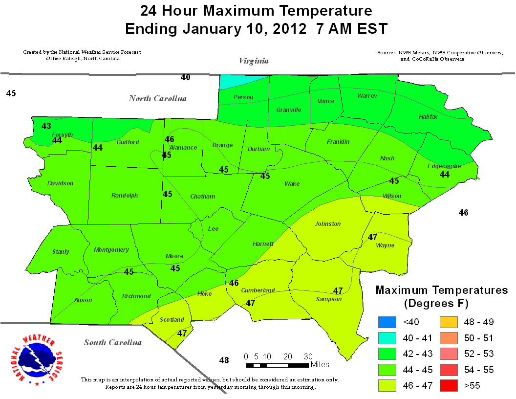 24 Hour Maximum Temperature Precipitation Plot - Click to enlarge