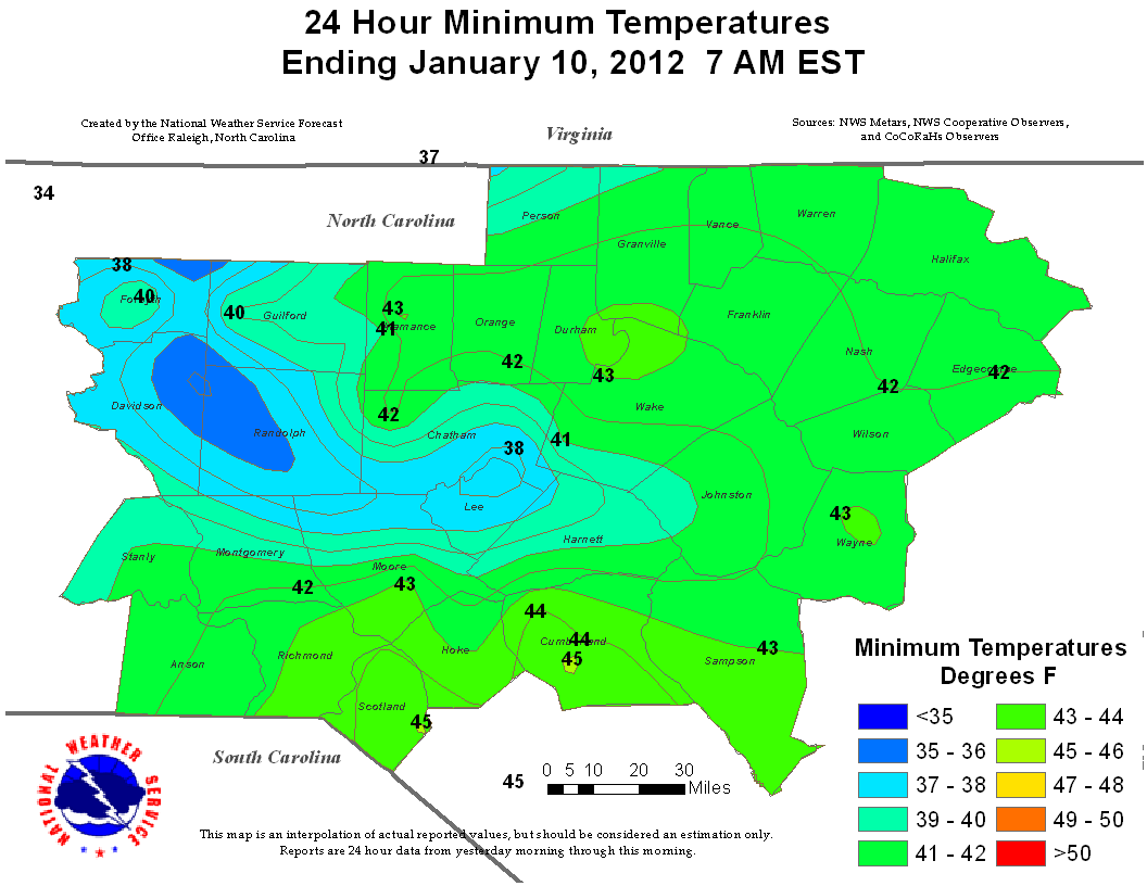 24 Hour Minimum Temperature Precipitation Plot - Click to enlarge