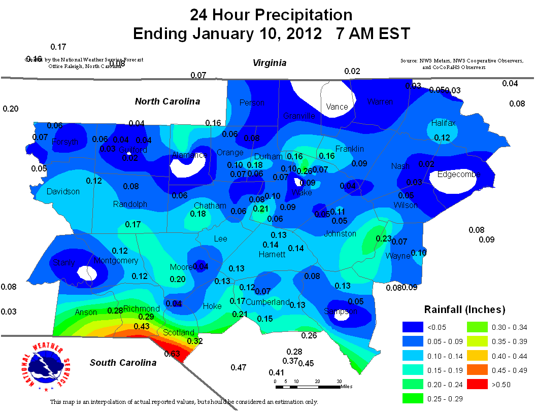 24 Hour Liquid Precipitation Plot - Click to Enlarge