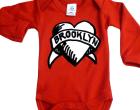 
BEST FOR KIDS: Printed with baby-safe dyes, the 100% cotton shirts are sewn in a Clinton Ave. workshop. Brooklyn Heart onesie, $24 at Brooklyn Junior.