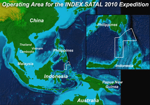 Map shows the operating area where both Indonesian Research Vessel Baruna Jaya IV and NOAA Ship Okeanos Explorer conducted joint operations in 2010.