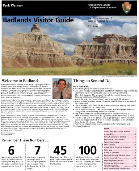 2011 Badlands Park Planner front page