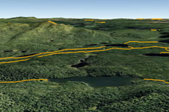 A google earth view of ski trails in a section of the Adirondacks