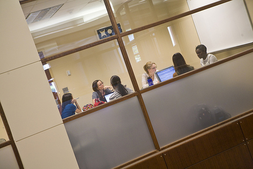 Business school grad students working in a study group