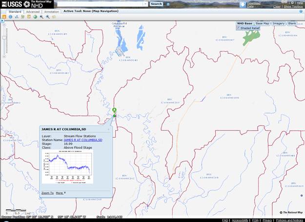 USGS Stream Gauge Status with TNM Hydrographic Basemap Service