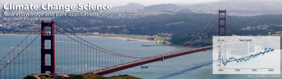 Golden Gate Bridge and graph of increasing sea level measurements. Photo by Patrick Gonzalez.
