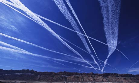 Plane vapour trails in the sky