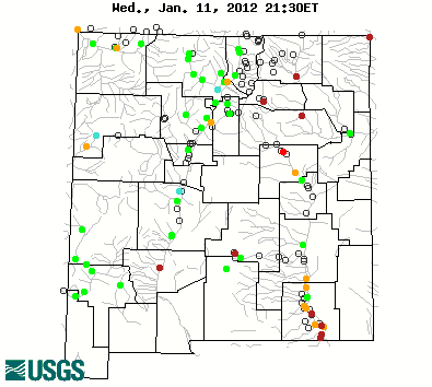 Current streamflow conditions in New Mexico; click to go to a live map.